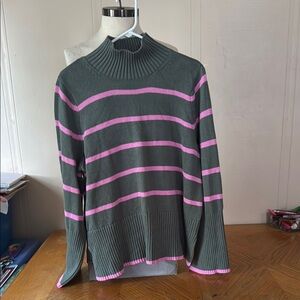 Pink and Green Striped Turtleneck Sweater